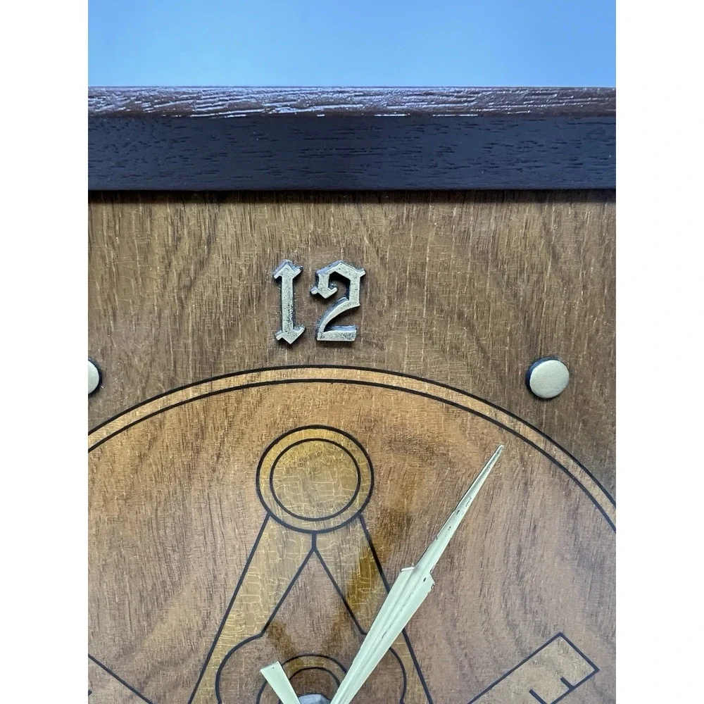Handcrafted Vintage Mid Century Modern Freemason Wooden Wall Clock